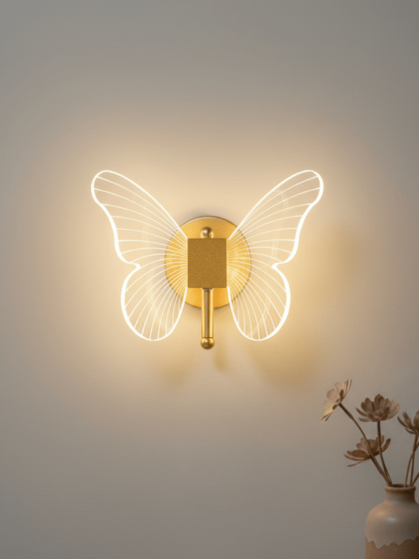 Kit 1 Luminária Arandela Borboleta Dourada LED de Parede 3 Tons de Luz iluminação interna Bivolt (2) Arandela Borboleta Dourada LED