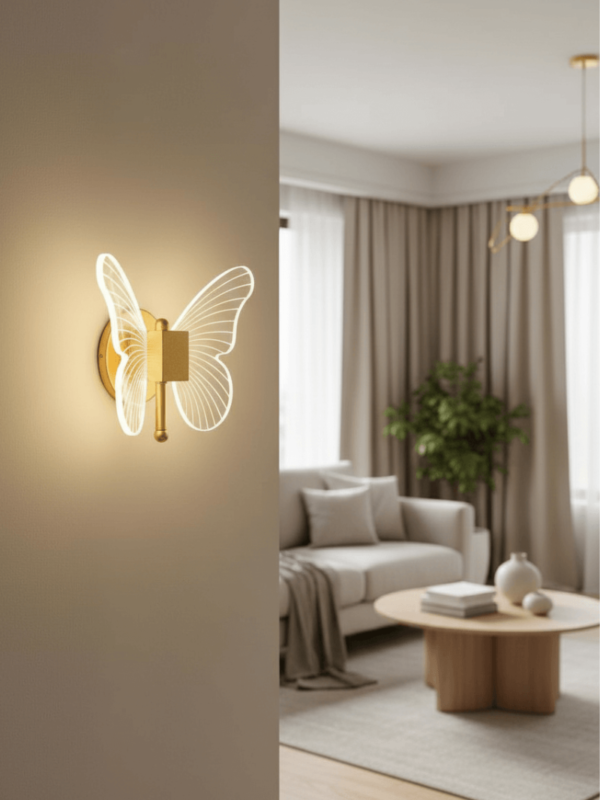 Kit 1 Luminária Arandela Borboleta Dourada LED de Parede 3 Tons de Luz iluminação interna Bivolt (3) Arandela Borboleta Dourada LED