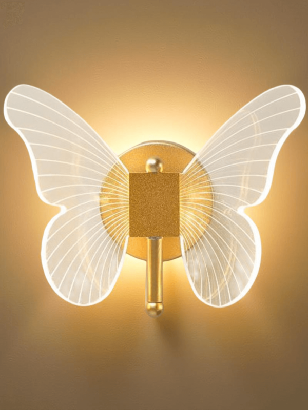 Kit 1 Luminária Arandela Borboleta Dourada LED de Parede 3 Tons de Luz iluminação interna Bivolt (5) Arandela Borboleta Dourada LED
