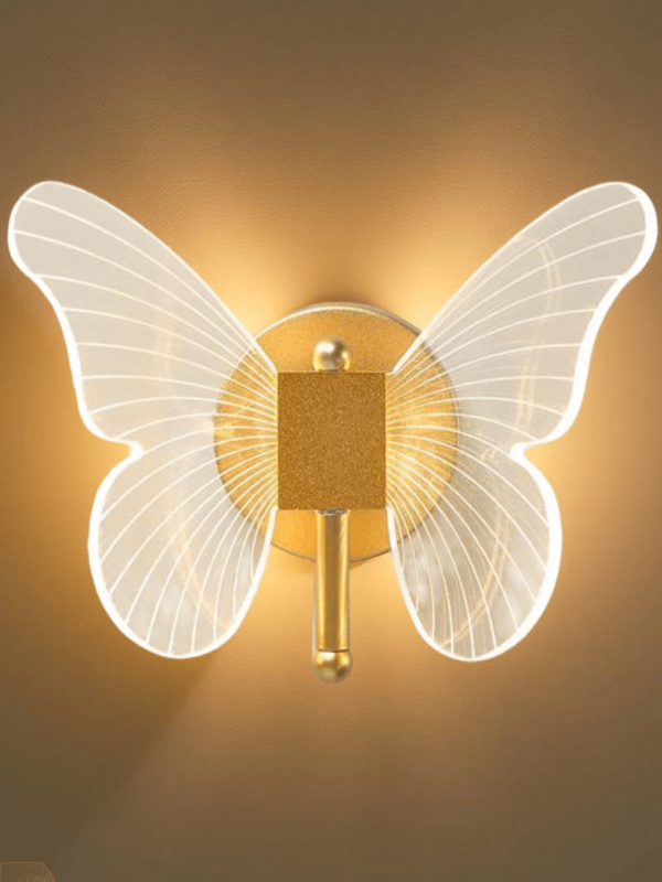 Kit 1 Luminária Arandela Borboleta Dourada LED de Parede 3 Tons de Luz iluminação interna Bivolt (6) Arandela Borboleta Dourada LED