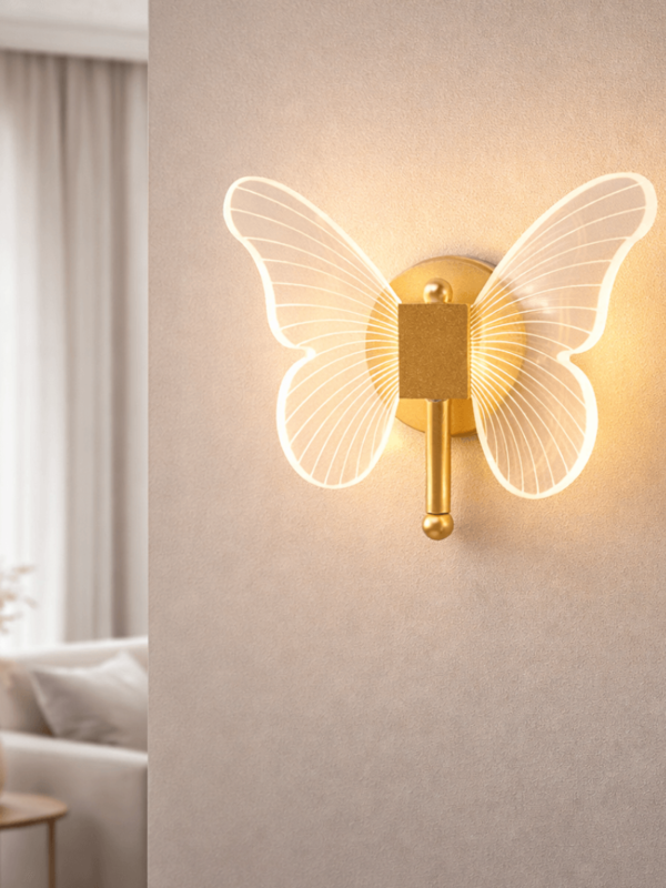 Kit 1 Luminária Arandela Borboleta Dourada LED de Parede 3 Tons de Luz iluminação interna Bivolt (7) Arandela Borboleta Dourada LED