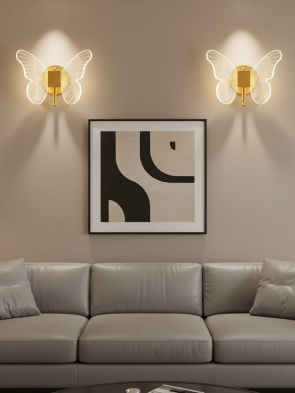Kit 1 Luminária Arandela Borboleta Dourada LED de Parede 3 Tons de Luz iluminação interna Bivolt (8) Arandela Borboleta Dourada LED