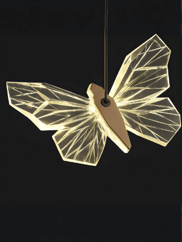 Luminária Pendente Lustre Borboleta de Luxo Cristal Dourada Moderna 3 Tons de Luz Bivolt