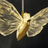 Luminária Pendente Lustre Borboleta de Luxo Cristal Dourada Moderna 3 Tons de Luz Bivolt