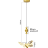 Luminária Pendente Lustre Borboleta de Luxo Cristal Dourada Moderna 3 Tons de Luz Bivolt