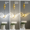 Luminária Pendente Lustre Borboleta de Luxo Cristal Dourada Moderna 3 Tons de Luz Bivolt