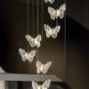 Luminária Pendente Lustre Borboleta de Luxo Cristal Dourada Moderna 3 Tons de Luz Bivolt
